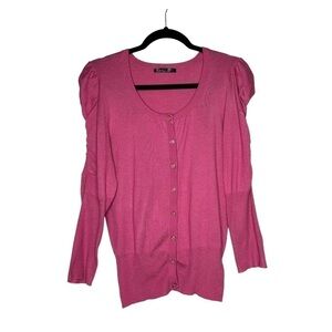 Y2k Hot Pink Barbie Vibes Cardigan Puff Sleeve Sweater size Large